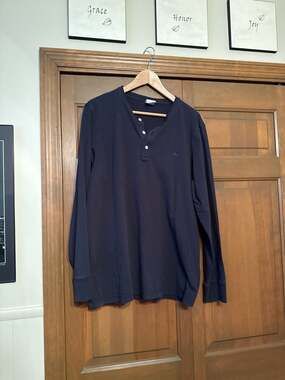 Brooks Brothers 1818 Men's Long Sleeve Navy Blue Cotton Henley Shirt XL